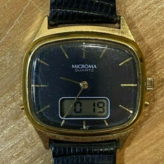Rare 1970s Microma Swiss Esa Y2 900.  231 Analog Digital Watch Black Dial Gold Ton