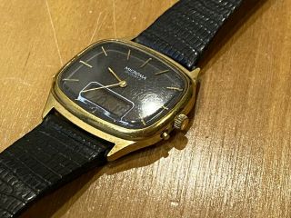 Rare 1970s MICROMA Swiss ESA Y2 900.  231 analog digital watch black dial gold ton 3