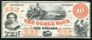 1861 $10 The Ocoee Bank Of Cleveland,  Tn Obsolete Banknote Rare