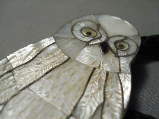 Rare Vintage Zuni Pablita Quam Sterling Silver Pearl Owl Bolo Tie Old