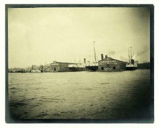 Cunard Steamship Pier 51 & 52 Hudson River Ny Orig 1906 Photo Ocean Liners Rare
