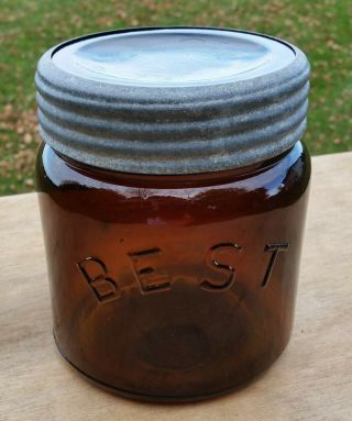Awesome Rare Dark Amber Quart Best Fruit Jar Near