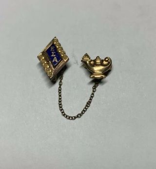 Epsilon Sigma Alpha Vintage Antique Fraternity Pin With Chained Lamp Seed Pearls