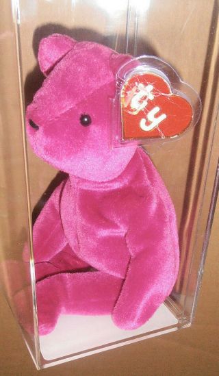 Ultra Rare Authenticated Ty 1st Gen Old Face Magenta Teddy Beanie Baby