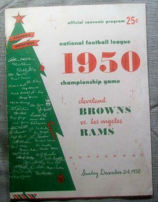 V Rare 1950 Nfl Championship Pre Bowl Program Superbowl Browns 30 Rams 28