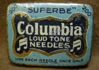 Antique Columbia Phonograph Loud Tone Needles.  Lithographed Tin.  C.  1915.  Norsv