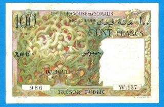 French Somaliland Djibouti 100 Francs 1952 Series W137 Rare