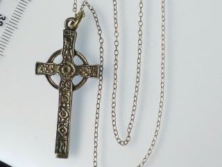 Antique 925 Sterling Silver Celtic Iron Cross Crucifix Scottish Necklace 5g