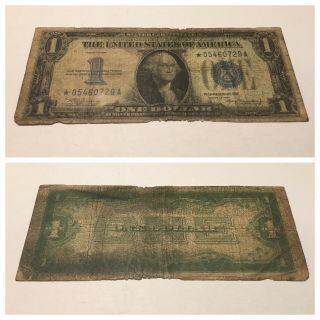 Vintage 1934 Star $1 Silver Certificate One Dollar Bill Washington Blue Rare