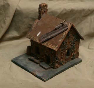 Antique Folk Art Cabin Doll House Handmade From Cigar Boxes W Losses