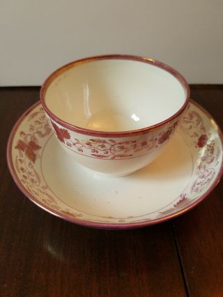 Antique Pink Luster Floral Soft Paste Porcelain Cup & Saucer Pearlware Creamware
