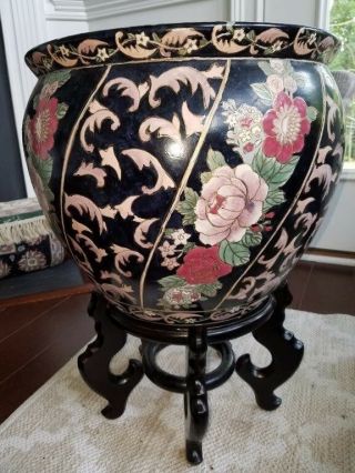 Large Old Rare Chinese Porcelain Famille Rose Fish Bowl / Vase