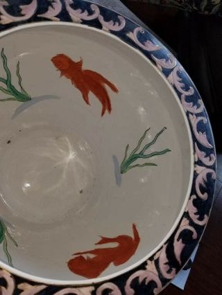 Large Old Rare Chinese Porcelain Famille Rose Fish Bowl / Vase 3