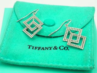 Retired_rare Authentic Tiffany & Co.  18k White Gold Dangle Earrings W/pouch,  Box