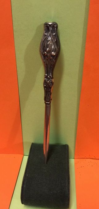 Antique Victorian Style Sewing Awl.  Sterling Silver Handle With Floral Design.