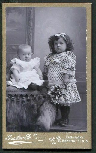 Antique Cdv Photo Darling Little Girl W Hair Bow & Precious Baby Germany