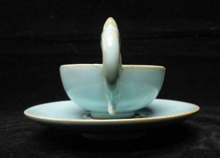 A Set of Rare Old Chinese Celadon Porcelain Cup with Tray Marked 