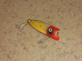 Vintage Heddon Baby Lucky 13 2.  5 " Fishing Lure - Frog Skin & Red Head