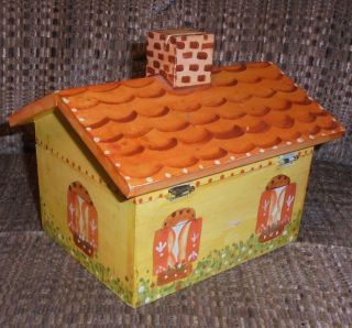 Old Vintage Wood Jewelry Box Painted To Look Like A House Child 