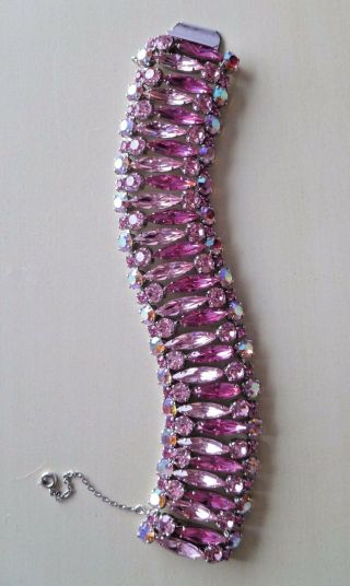 Stunning Rare Wide Two Toned Pink Signed Sherman Bracelet Book Piece