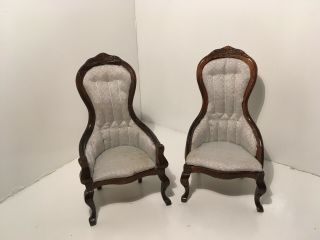 Vintage Dollhouse Miniatures Set Of 2 Victorian Style Chairs 56