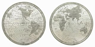C.  1820 Map Of The World Hemispheres 74mm White Metal Medal - Rare