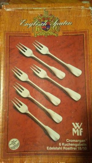 6 Wmf Cromargan Stainless Pastry Forks Flatware Germany Vintage 18/10