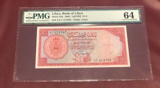 Libya Bank Of Libya 1/4 Pound 1963 Pmg 64 Unc Pick 23a Very Rare