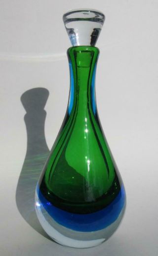 Rare Mid - Century Blenko Joel Myers Signed Sommerso Studio Art Glass Decanter 11 "