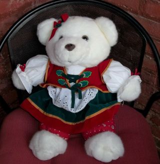 Vintage 1995 Kmart Christmas Teddy Bear Girl Red Green White Plush