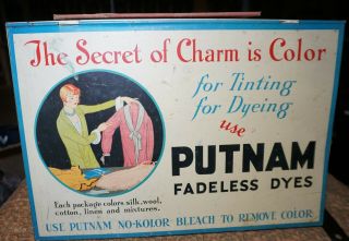 Antique Putnam Fadeless Dyes Wood Metal Cabinet Display Color 1920 