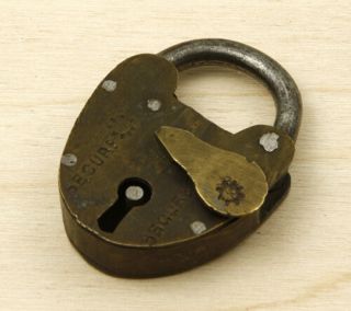 Antique Brass Heart Shaped Padlock Lock 32x48mm No Key