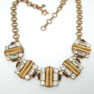 Designer J.  Crew Tag Rhinestone Antiqued Gold Crystal Heavy 18.  5 " Long Necklace