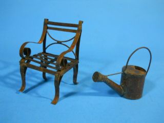 Vintage Antique Miniature Doll House Furniture Metal Chair Watering Kettle