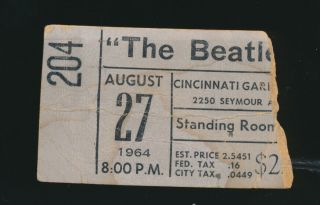 Beatles Rare 1964 Concert Ticket Stub For The Cincinnati Gardens Ohio Show