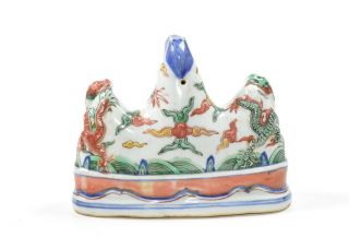 A Rare Chinese Ming - Style Famille Verte Porcelain Brush Rest 3