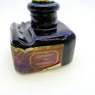 GLASS INK BOTTLE HUNGARY F calligraphy dip pen fountain Vintage antique 1940 3