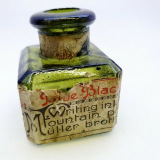 Glass Ink Bottle Muller F Calligraphy Dip Pen Fountain Vintage Antique 1930