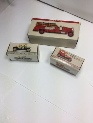 Readers Digest Cars - 3 Miniature Antique - Model T & Pierce Arrow Fire Truck