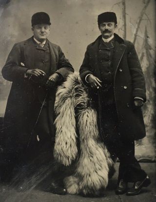 Antique American Two Men In Winter Wear Portrait Tintype Photo