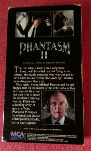 PHANTASM 2 (VHS HORROR) The Ball Is Back.  RARE.  MCA Video.  Halloween Special 2