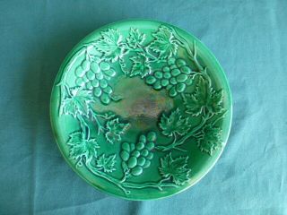Antique Green Majolica Pottery Grape Pattern Plate