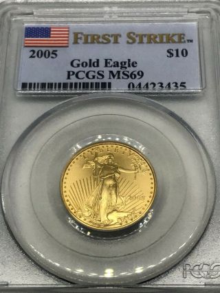 2005 American Gold Eagle 1/4 Oz $10 - Pcgs Ms69 - First Strike Rare.