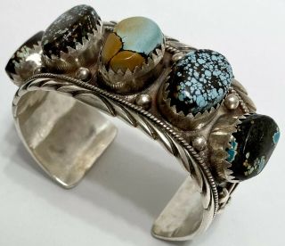 Vintage Navajo Sterling Silver Spiderweb Turquoise Cuff Bracelet Rare Stones