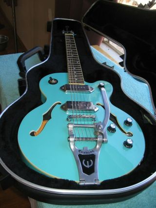 Rare 2003 Epiphone Turquoise Wildkat Semi Hollow Electric Guitar With Hard Case
