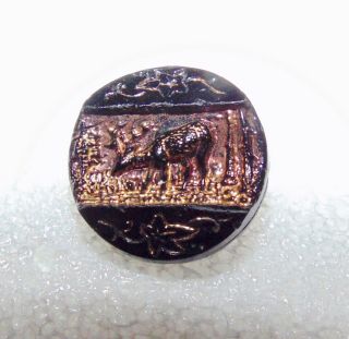 Vintage Gold Lustered Small Black Glass Buck/deer Button 1036