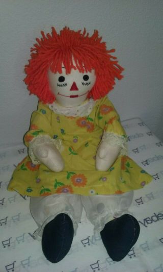 Raggedy Ann Vintage Doll Orange Hair Yellow Floral Handmade 20 " Long