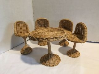 Vintage Wicker Doll Furniture (barbie Size) : Table And 4 Chairs