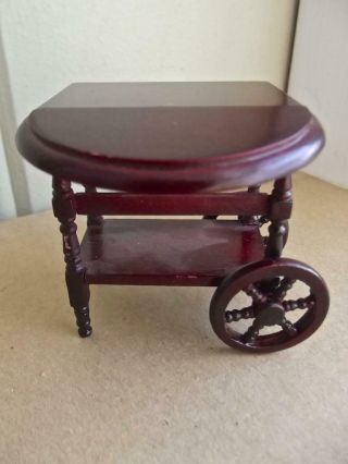 Vintage Dollhouse Miniature Dining Room Wood Tea Serving Cart Folding Wings 1/12