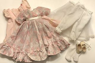 Vintage Doll Dress Clothes Removable Pinafore Sheer Overlay Pink Fits 13” Dolls